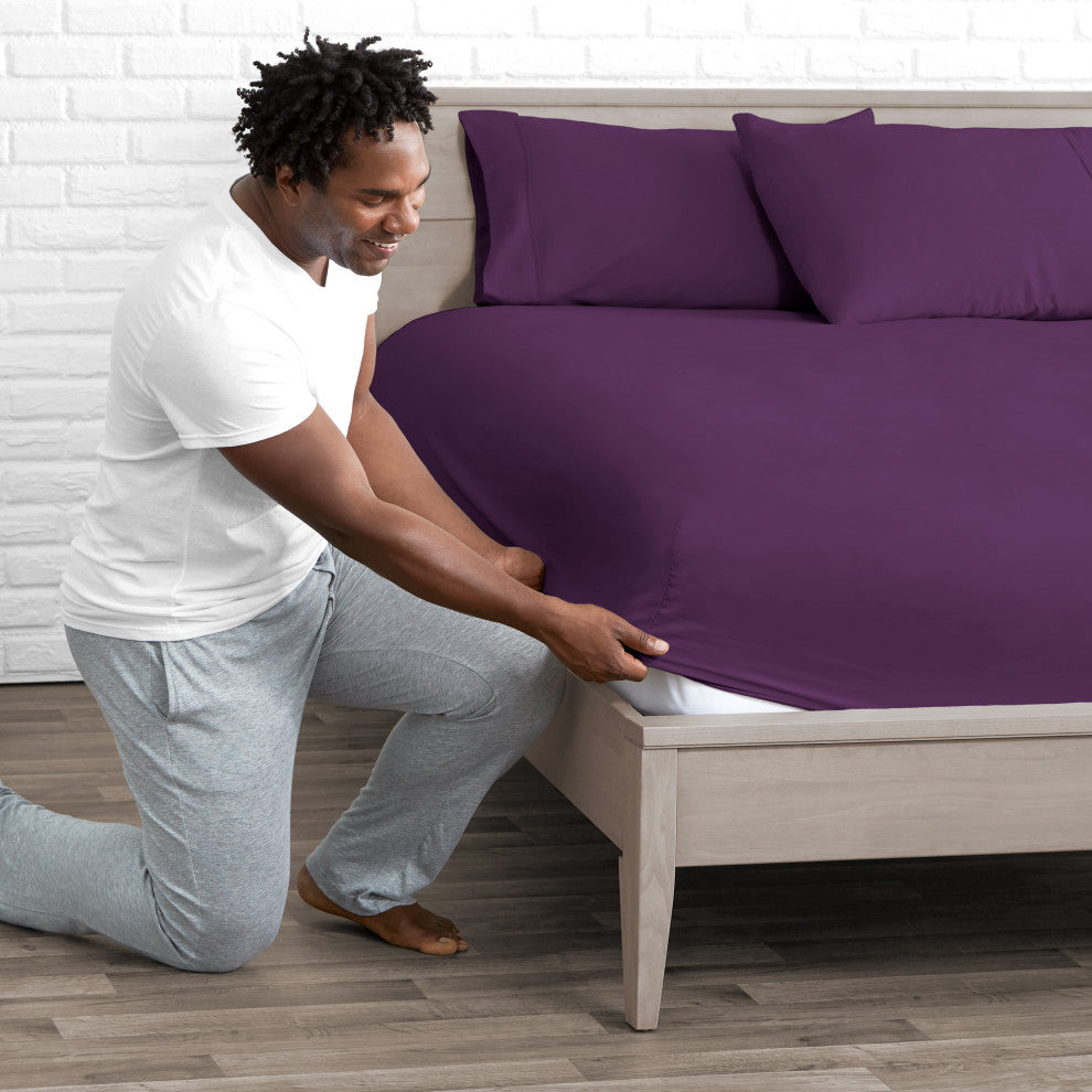 Bare Home Microfiber Fitted Sheets - Set of 2, Plum, Queen