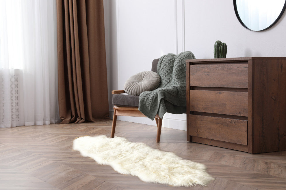 Milan Shearling Double Sheepskin Rug 2' X 6', Ivory