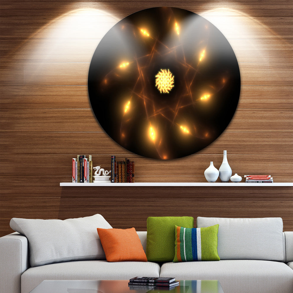 Glowing Yellow Radial Fractal Flower Art, Floral Round Wall Art, 11"
