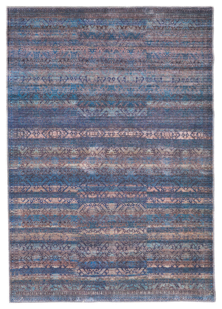 Weave & Wander Welch Oriental Machine Washable Blue/Green Rug, 2'x3'