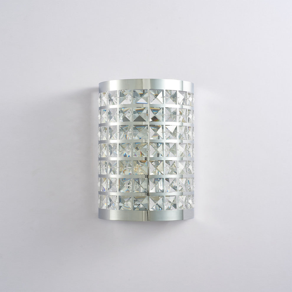 Rene Metal and Crystal Sconce Lights, Chrome and Clear