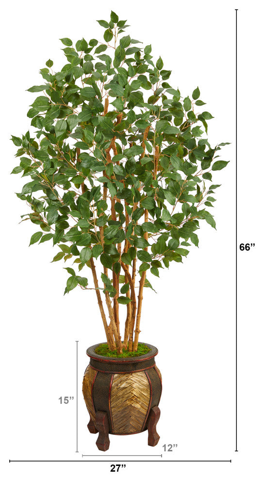 5.5' Ficus Bushy Artificial Tree, Decorative Planter