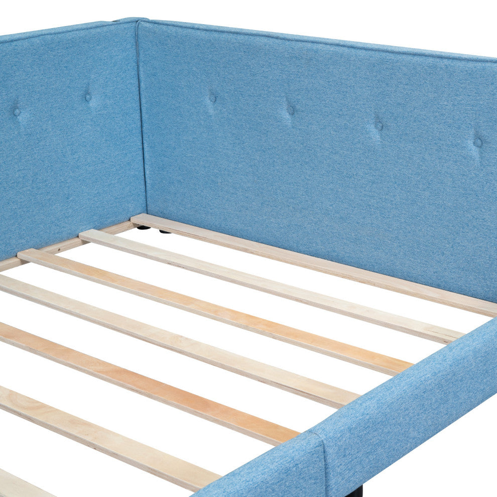 Gewnee Upholstered Full Size platform bed with USB Ports, Blue