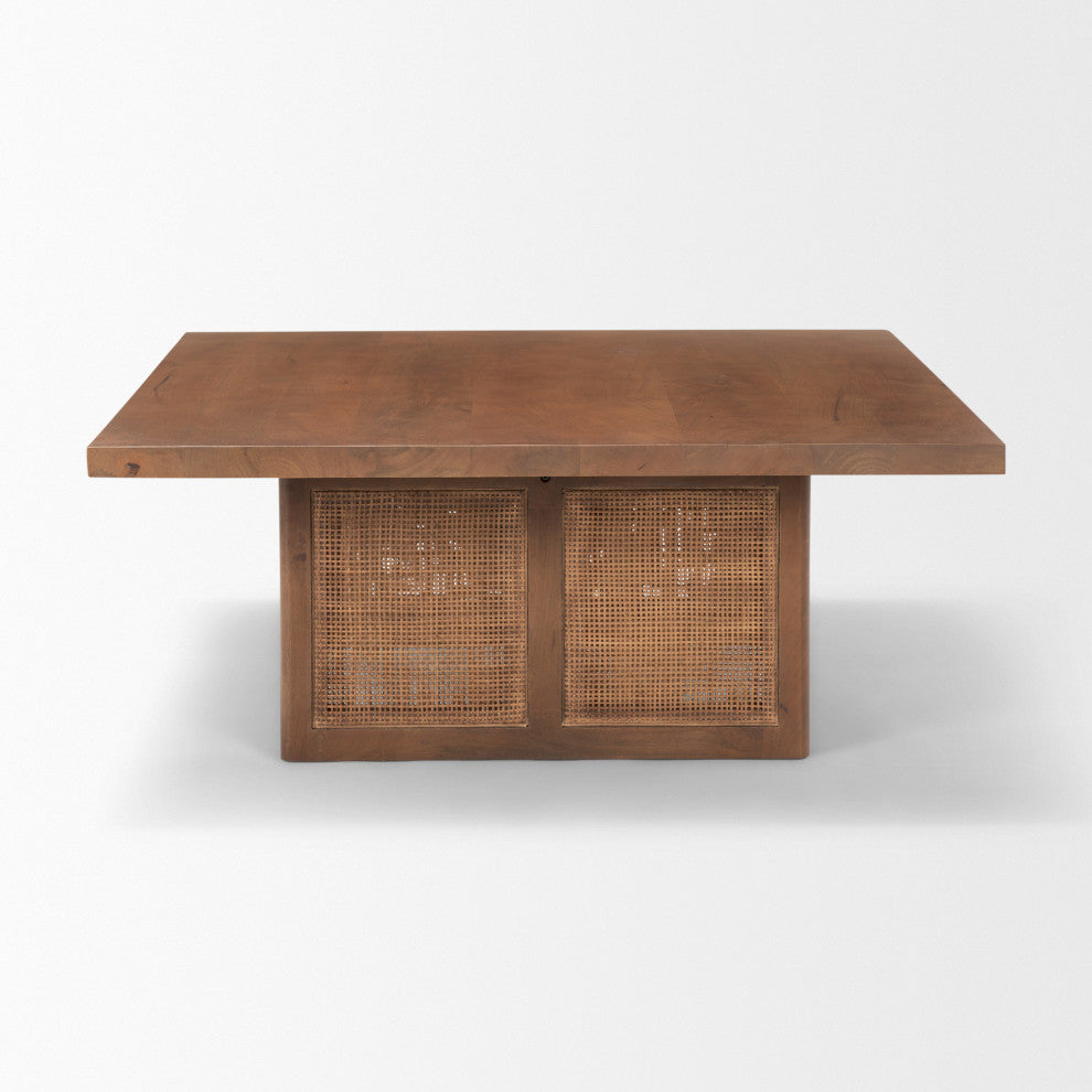 Grier Medium Brown Solid Wood & Cane Coffee Table