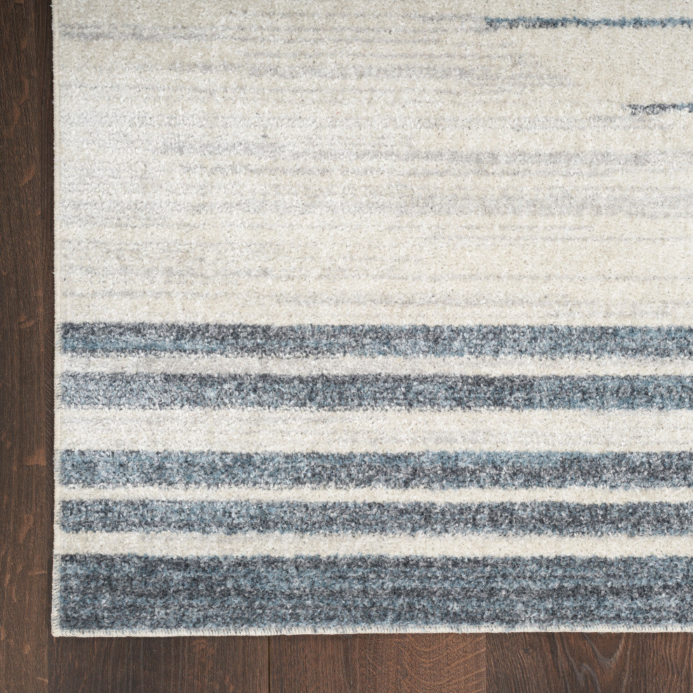 Nourison Astra Machine Washable 6'7"x9' Ivory Blue Mid-Century Modern Indoor Rug