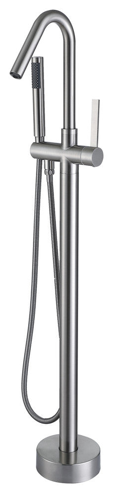 Floor Mounted Stainless Steel Handle Bathtub Faucet, Handheld, Brush Nickel
