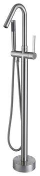 Floor Mounted Stainless Steel Handle Bathtub Faucet, Handheld, Brush Nickel