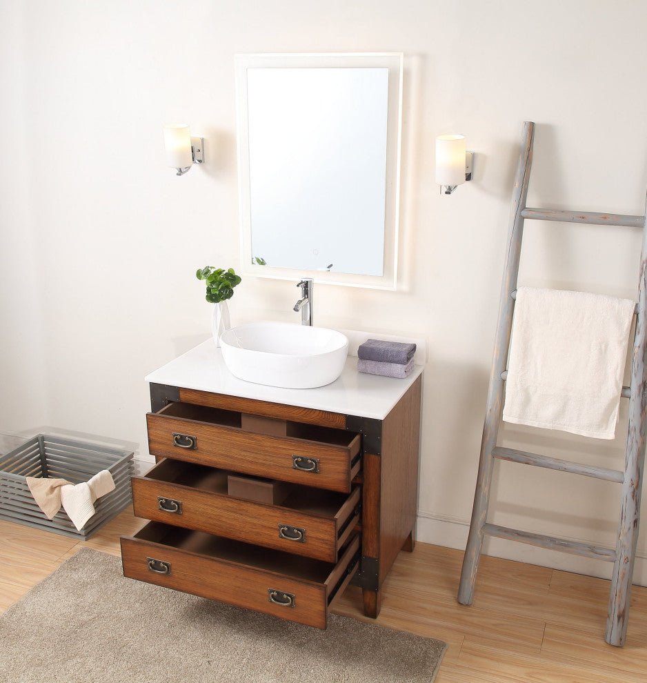 36" Asian-Inspired All Wood Construction Akira Vessel Sink Bathroom Cf35535