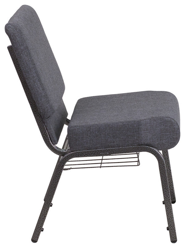 21''W Chair in Dark Gray Fabric with Book Rack-Silver Vein Frame