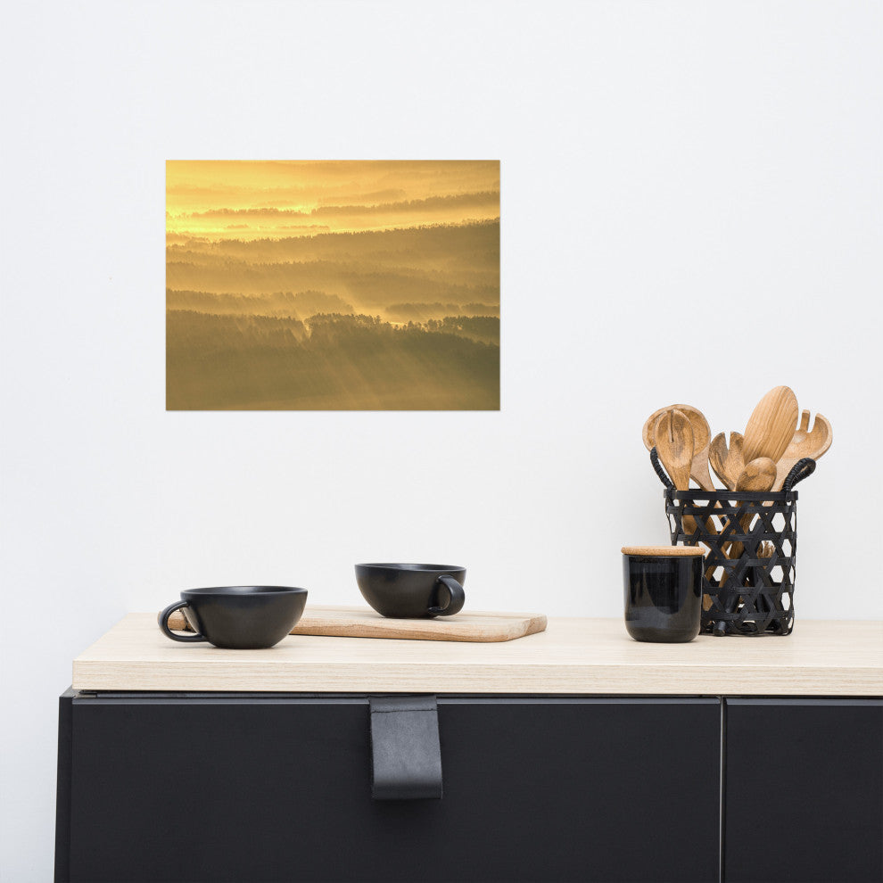 Golden Mist Valley - Hills & Mountain Range Landscape Wall Art Prints, 12" X 16"