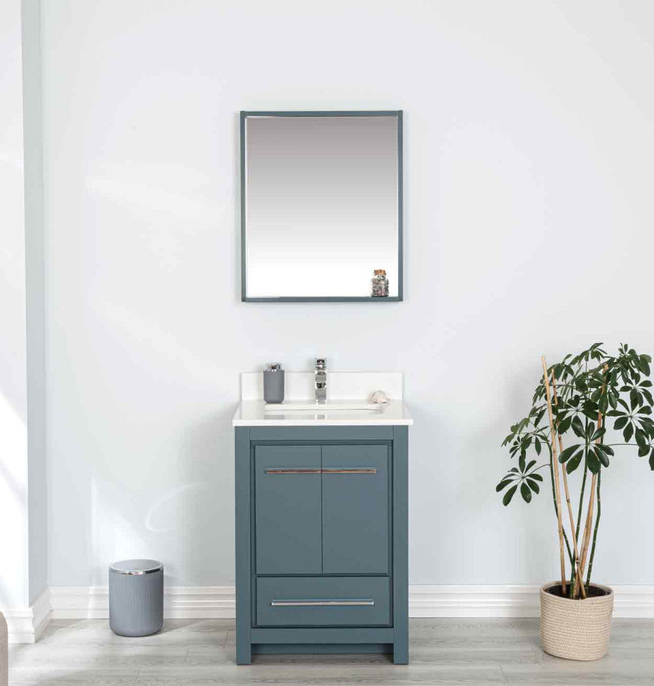 Mila Collection 24" Bathroom Vanity With Sink, Mirror, Countertop, Alasca Blue