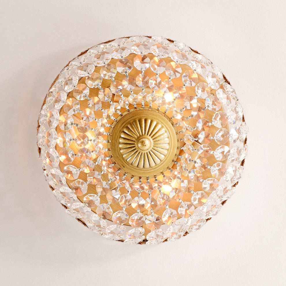 Jessica Brushed Brass 3-Light Crystal Basket Flush Mount