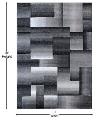 Elio Collection Color Blocked Area Rug, Grey, 8' X 10'