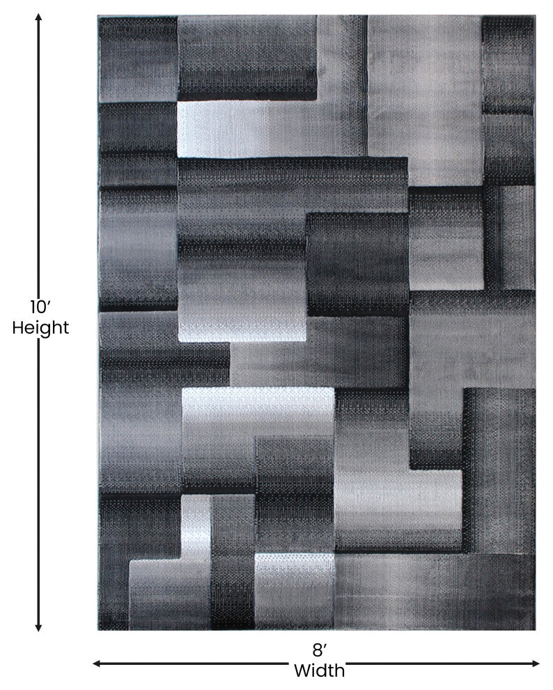Elio Collection Color Blocked Area Rug, Grey, 8' X 10'