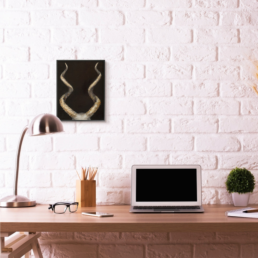 Goat Horns Shadow Black Gold Animal Painting, 11"x14"
