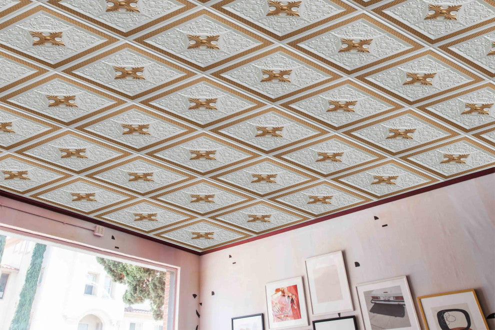 Pearl White Gold 3D Ceiling Panels, 2'x2', 100 Sq Ft, Pack of 25