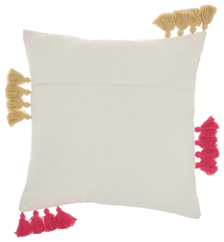 Mina Victory CN029 Throw Pillow, Hot Pink Yellow, 18"X18"