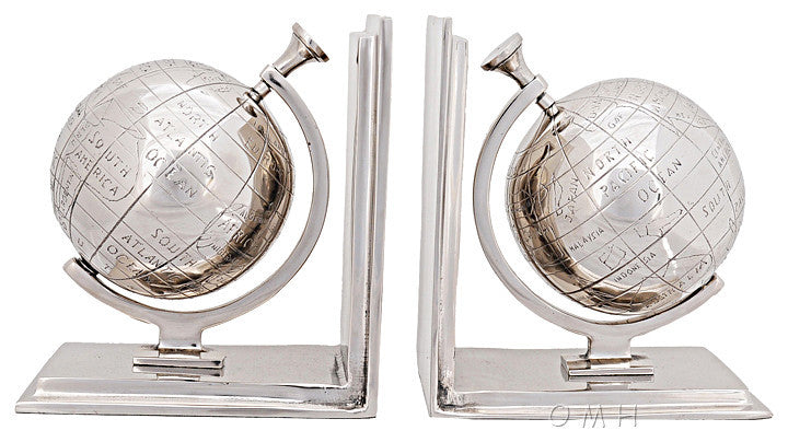 Alum Globe Bookend, Set Of 2