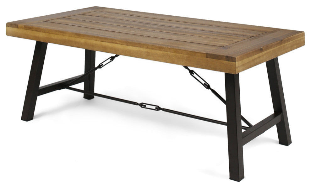 GDF Studio Easter Outdoor Acacia Wood Coffee Table, Teak Finish/Rustic Metal
