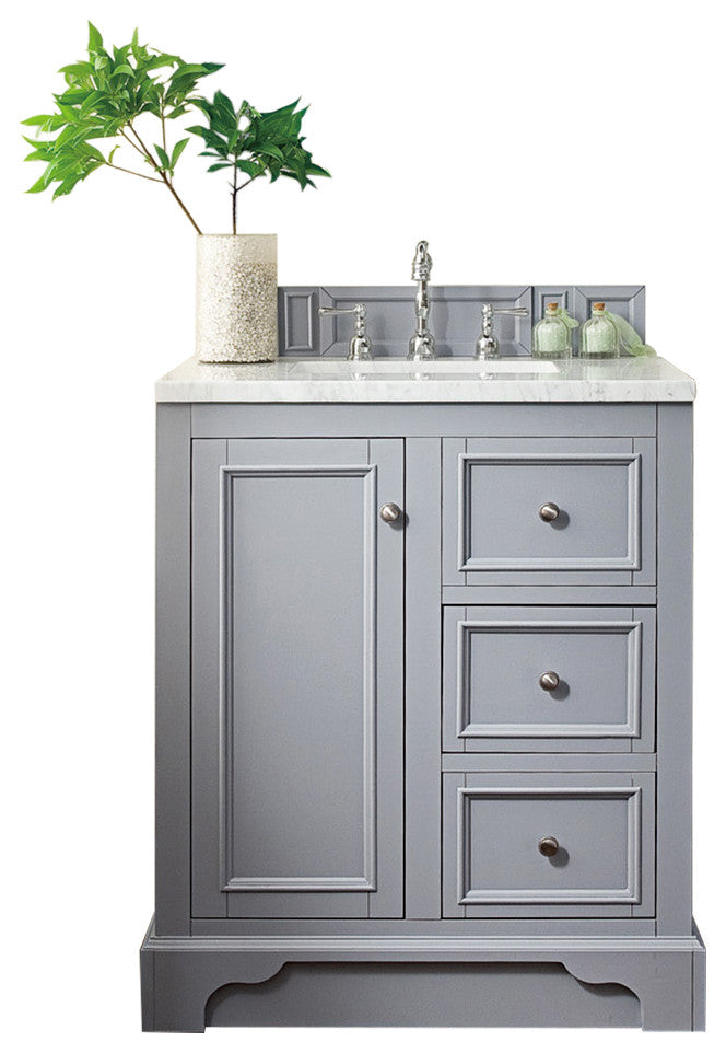 De Soto 30" Vanity, Silver Gray, Carrara Marble Top