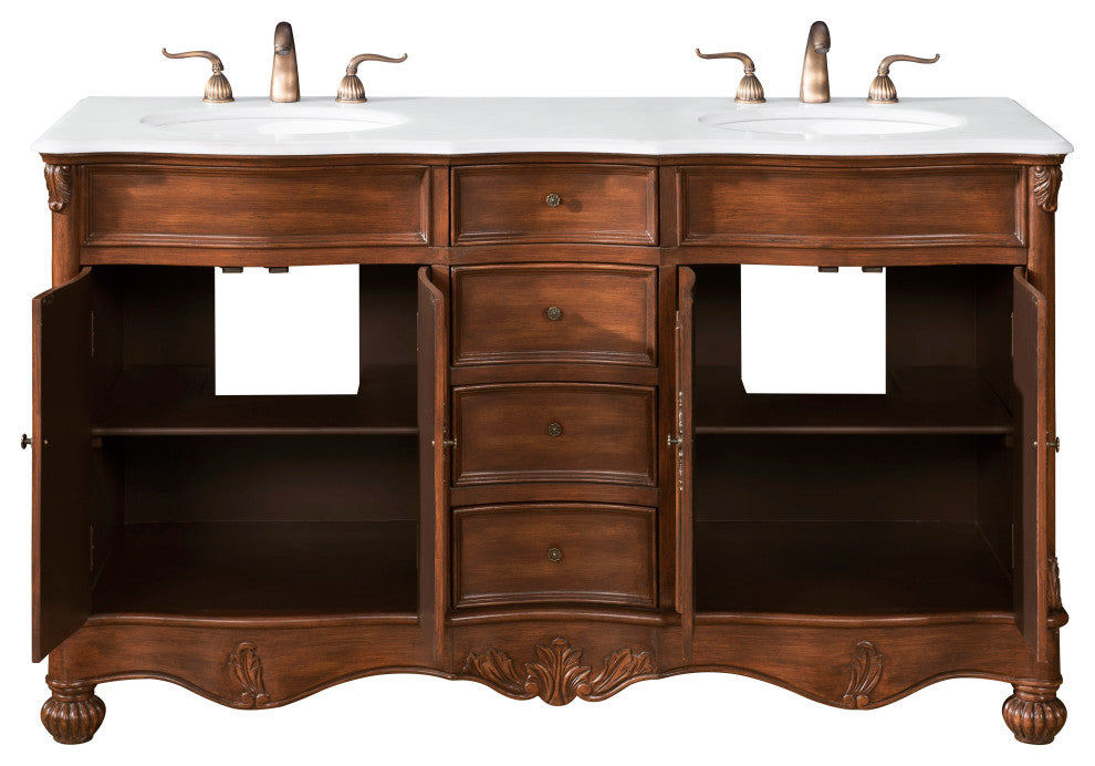 48" Single Bathroom Vanity, Teak Color With ivory white engineered marble, 60