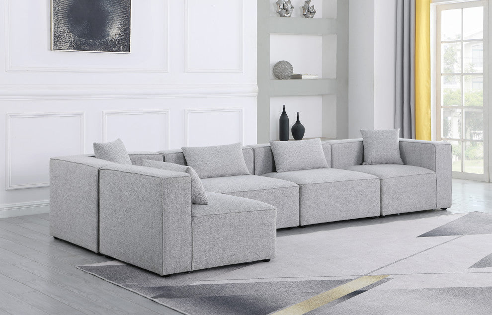 Cube Upholstered Modular Sectional, Gray, 5-Piece: 3 Armless Chair, 2 Corner Chair, Linen Texured Fabric