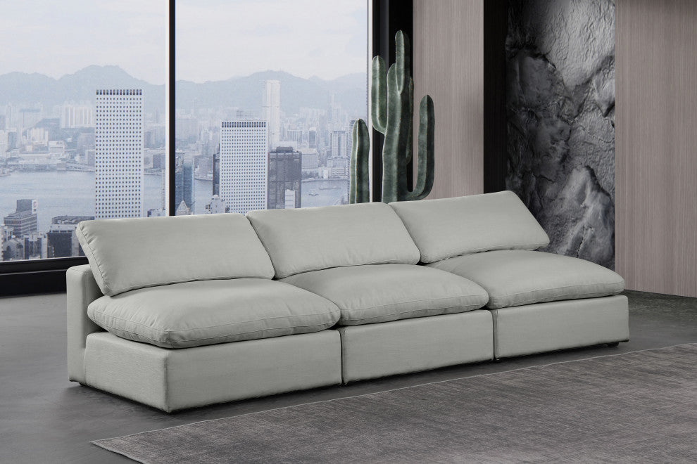 Comfy Upholstered Modular Sofa, Grey, 3-Piece: 3 Armless Chair, Linen Textured Fabric