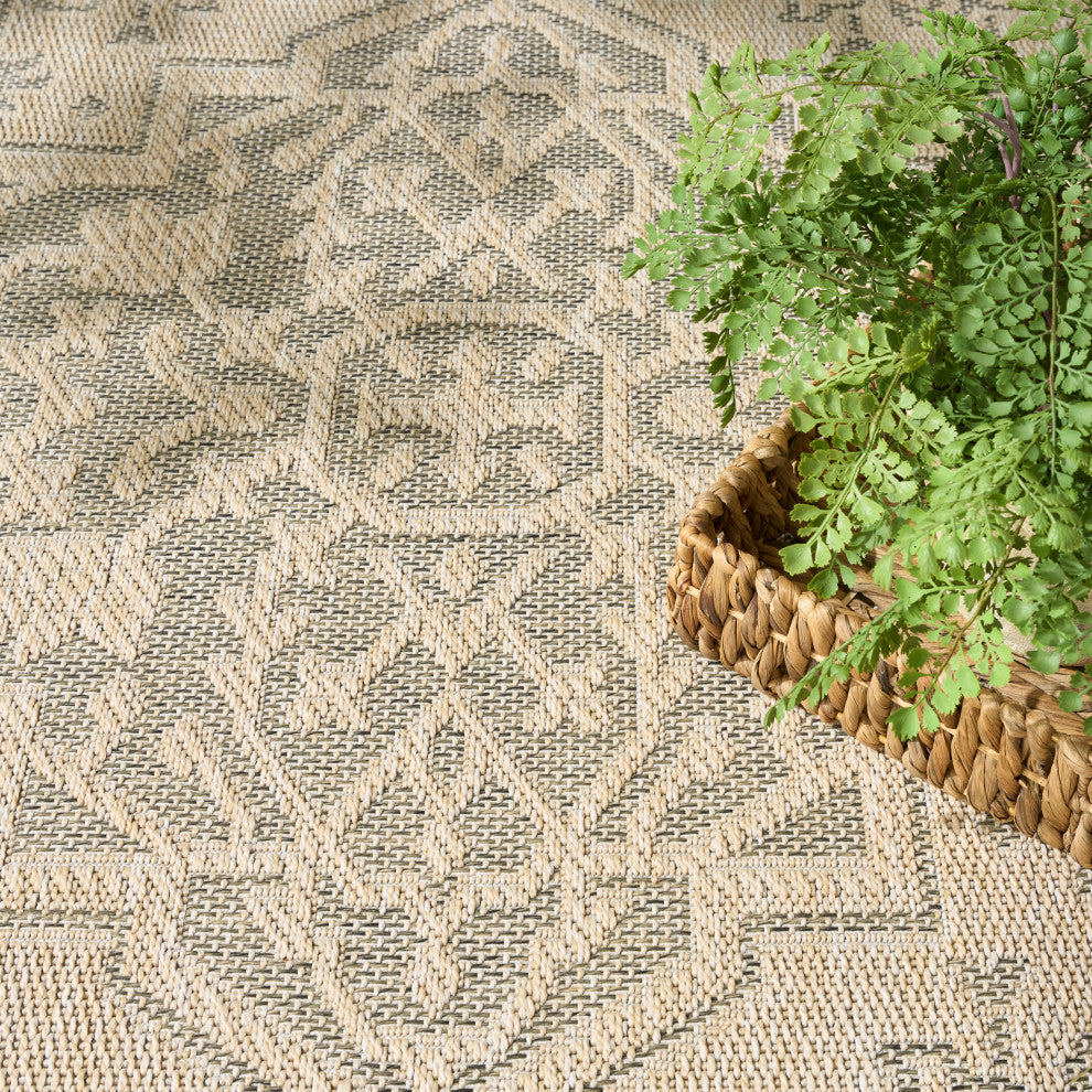 Nourison Tulum 6' x 9' Taupe Olive Outdoor Rug