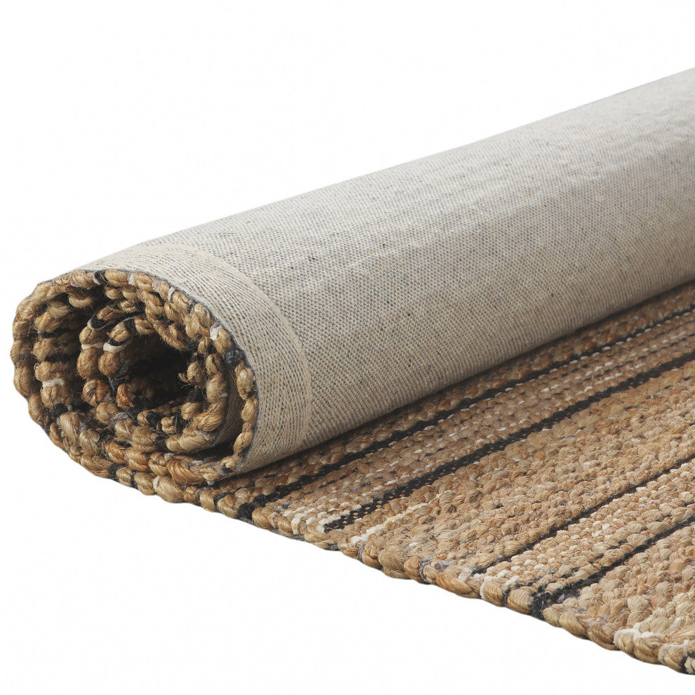 8" x 10" Tan and Black Eclectic Striped Area Rug