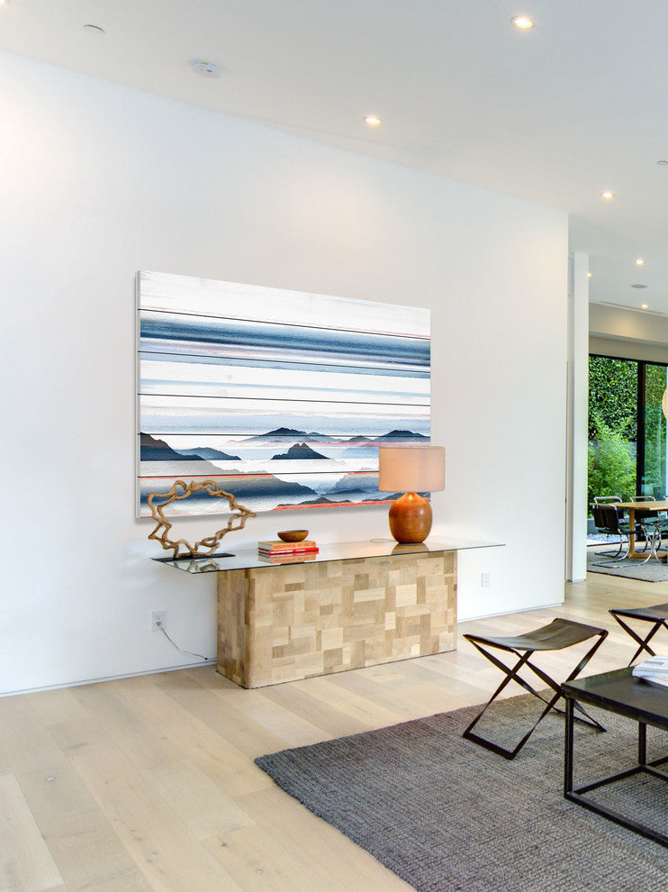 "Hidden Blue Mountains" Print on White Wood, 36"x24"