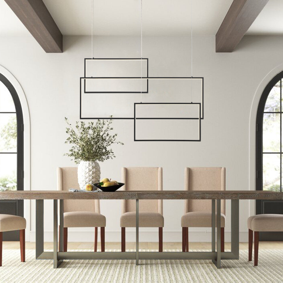 3-Light Unique Geometric LED Chandelier, Black