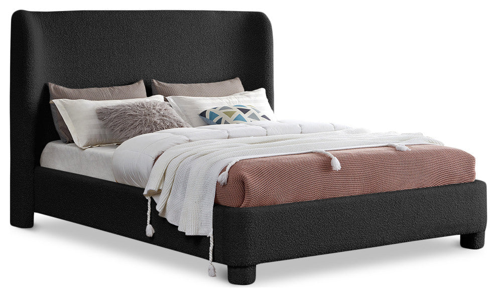 Penny Bed, Black, Queen, Boucle Fabric