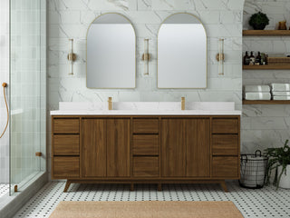 Madison Teak 84 Double Sink Bath Vanity in Dark Natural 2" Empira Quartz