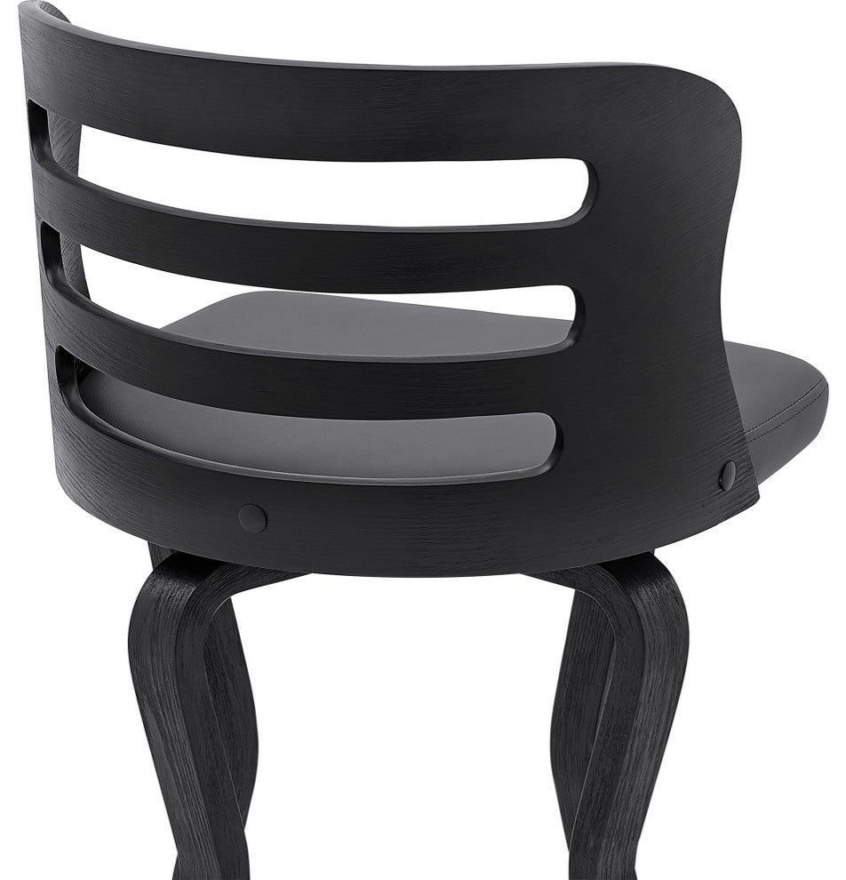 Verne 30" Swivel Gray Faux Leather and Black Wood Bar Stool