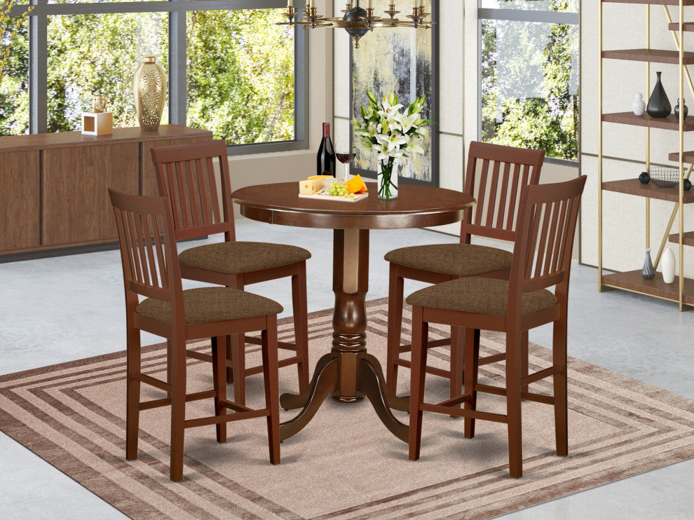 5 Pc Pub Table Set - Counter Height Table And 4 Dining Chairs