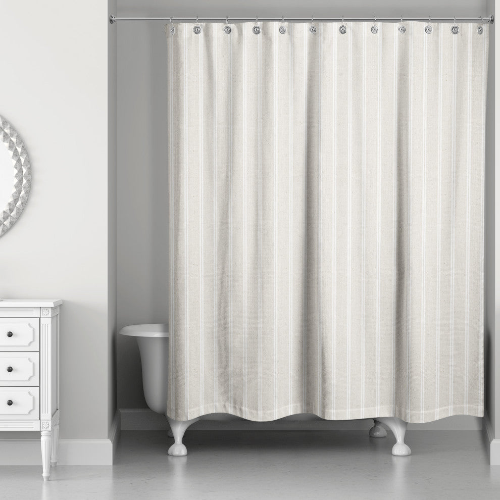 Cream and White Ticking Stripe 71x74 Shower Curtain