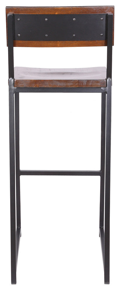 Zaylor Heavy Duty Barstool Frosted Black with Walnut Wood Seat (Set of 2)