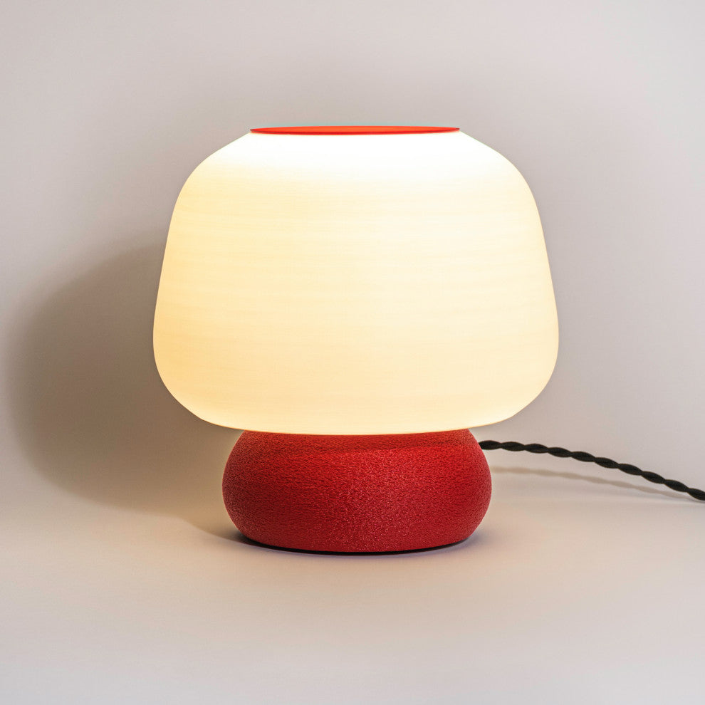 Mushroom 10" Plant-Based PLA Dimmable LED Table Lamp, White/Red