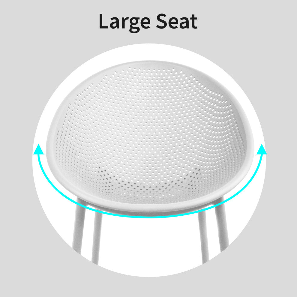 Modern Plastic Lounge Chair Perforated Egg Shaped Seat for Indoor/Outdoor, White