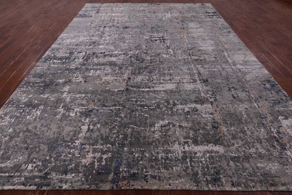 9' 0" X 12' 2" Abstract Wool and Silk Handmade Rug Q6173