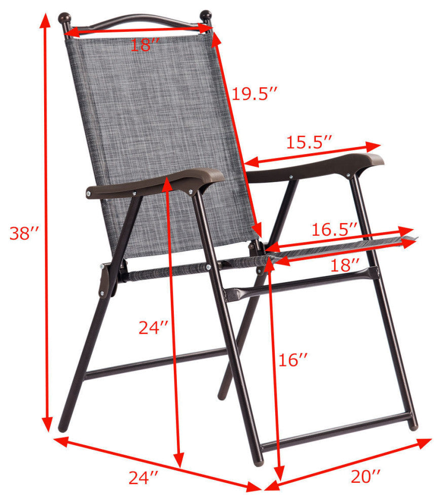 Costway Set of 2 Patio Folding Sling Back Chairs Camping Deck Garden Beach Gray