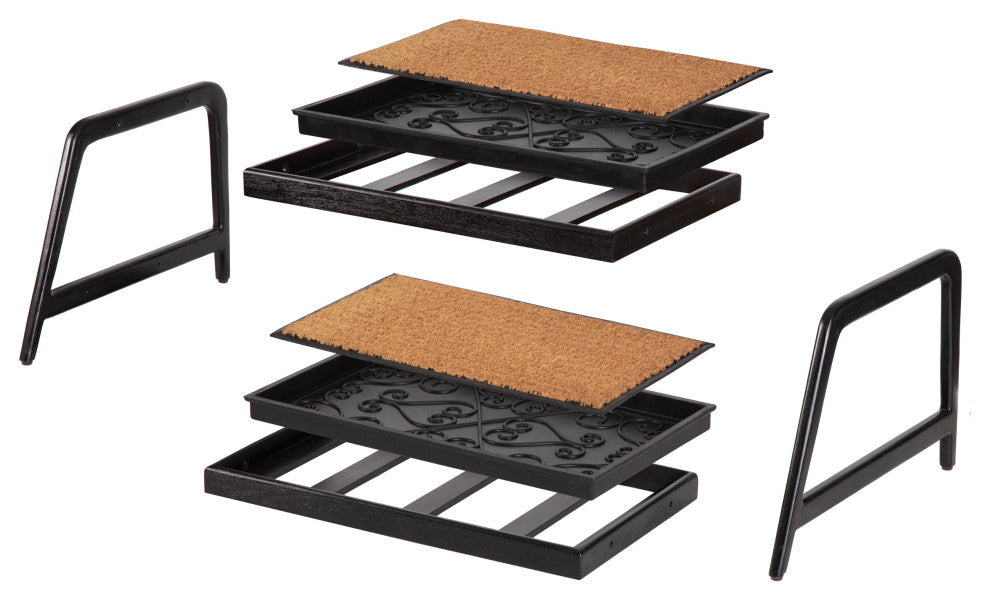 Double-Tier Black Stand With 2-Pair Rubber Boot Trays My Blue Heaven