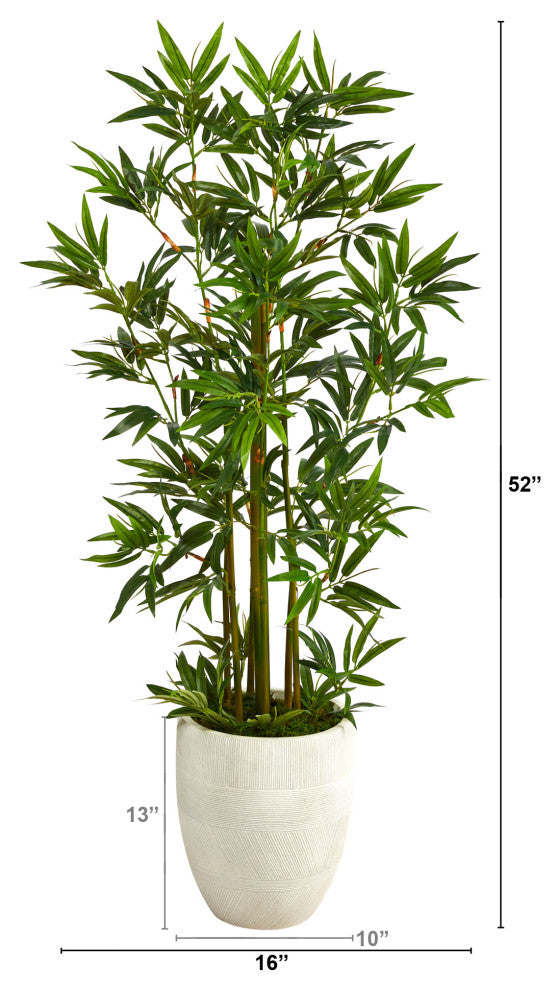 52" Bamboo Palm Artificial Tree, White Planter