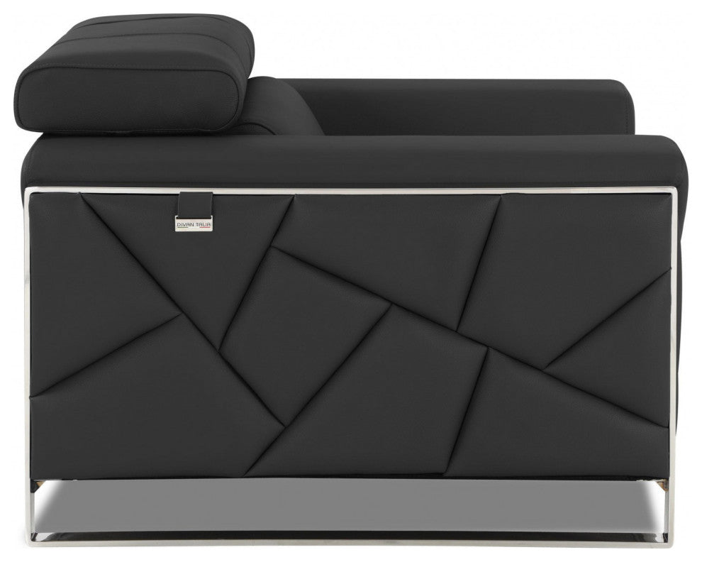 Mod Charcoal Gray Leather and Chrome Deco Accent Chair