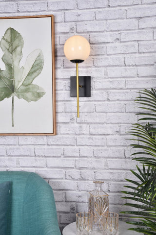 Noah 1-Light Black and Brass and White Glass Wall Sconce