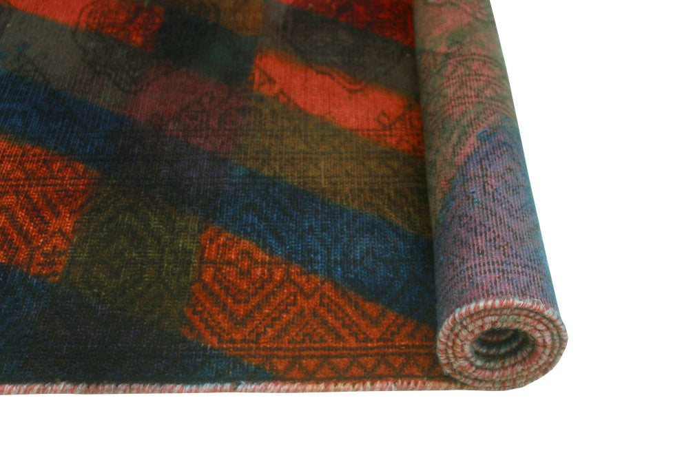 Vintage Rainbow-Dye Khaldun Rust/Blue Rug, 4'2 x 6'3