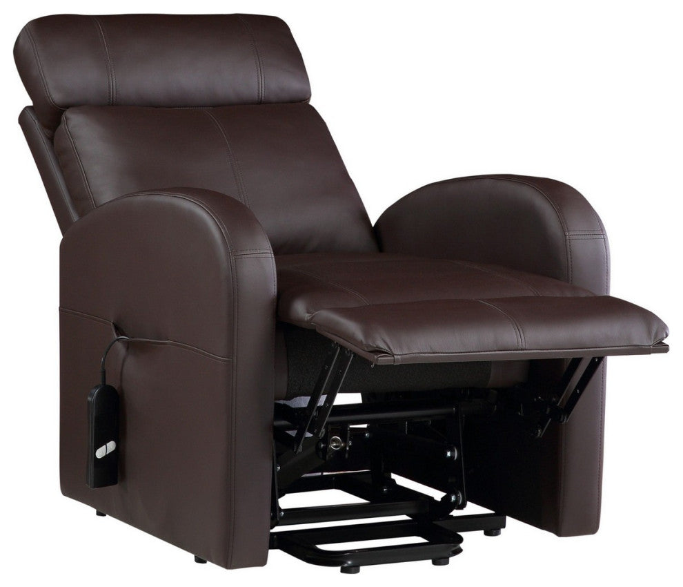 Benzara BM251042 Power Lift Recliner Chair, Leather and Wired Controller, Brown