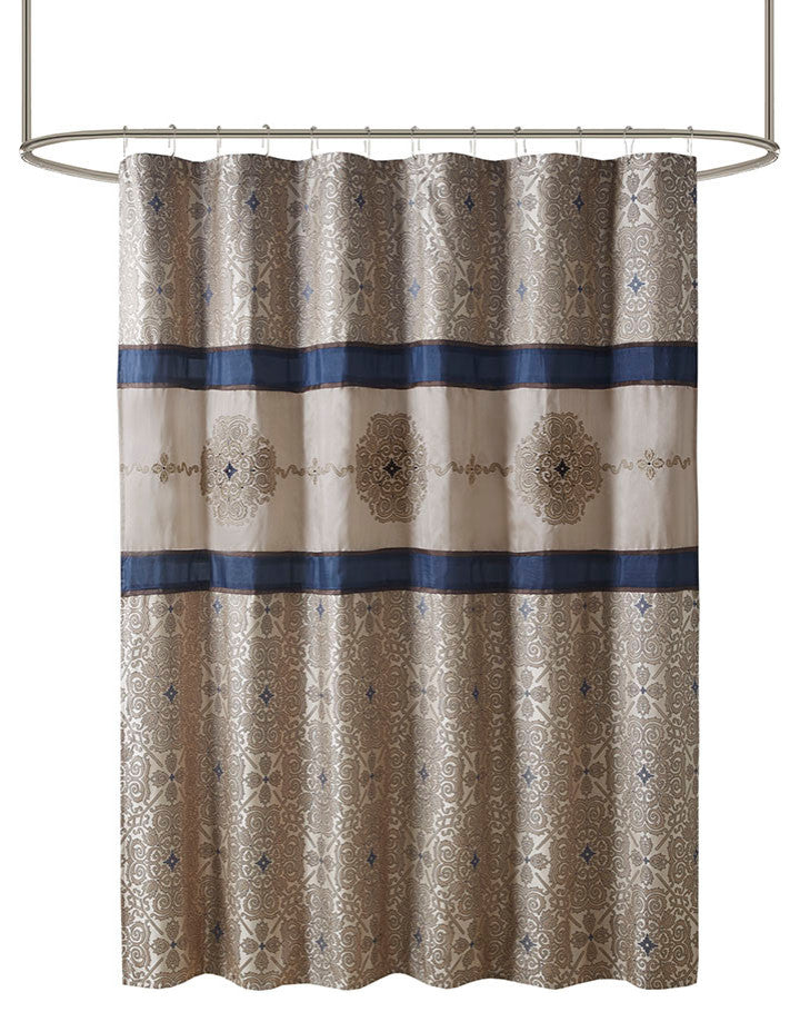 Madison Park Donovan Embroidered Medallion 72x72" Shower Curtain, Navy