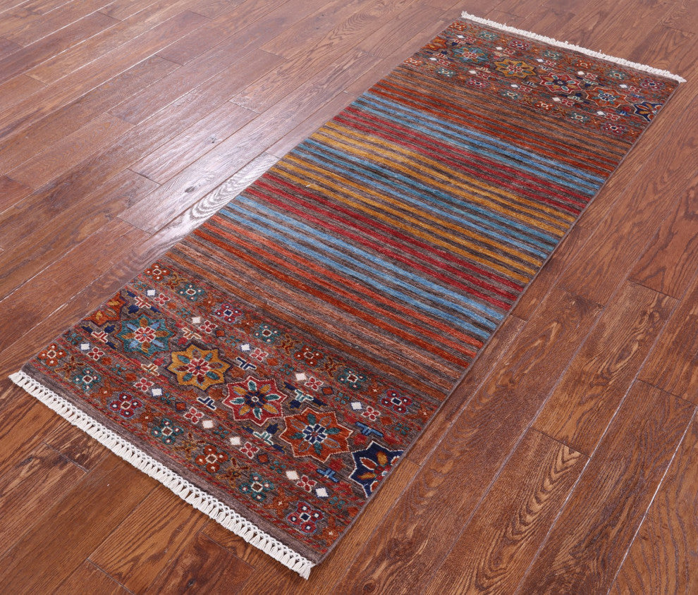 Runner Handmade Khorjin Super Kazak Wool Rug 2' 7" X 6' 6" Q10213