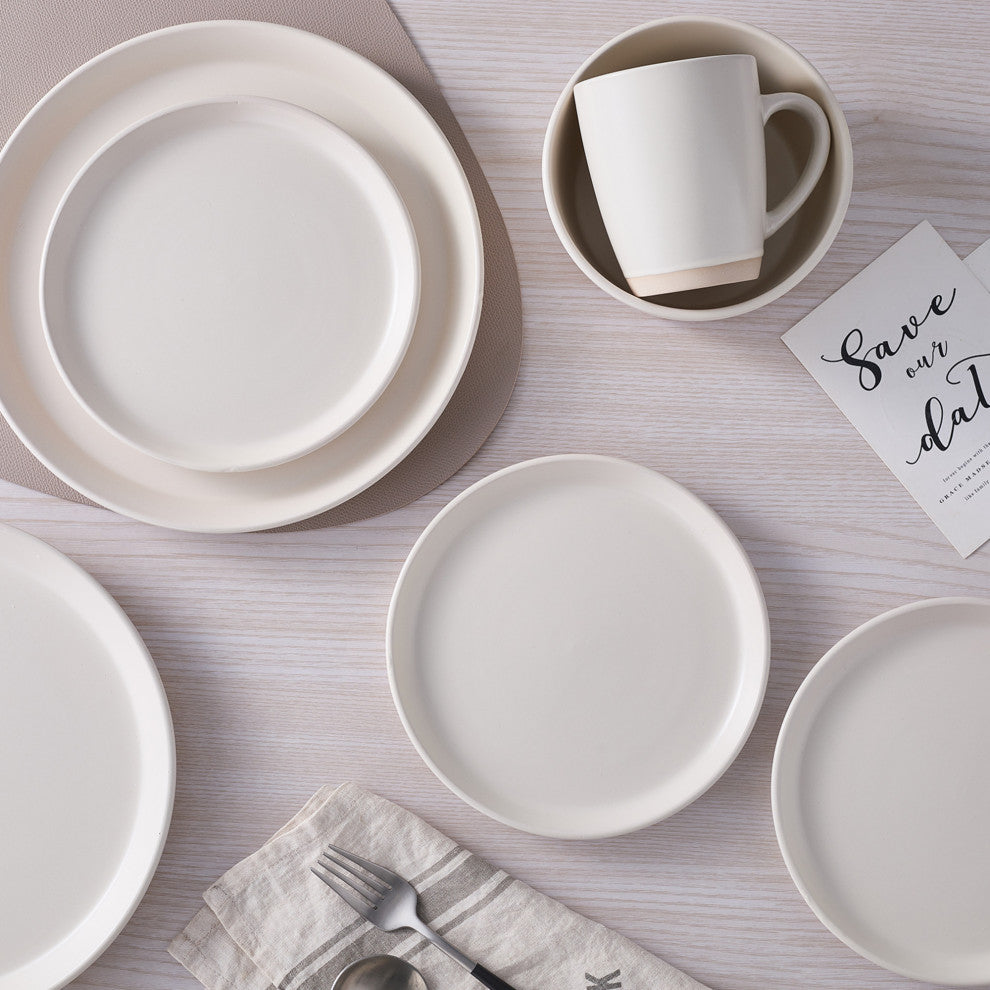 Stone Lain Jules Stoneware 16 Piece Dinnerware Set, Off White